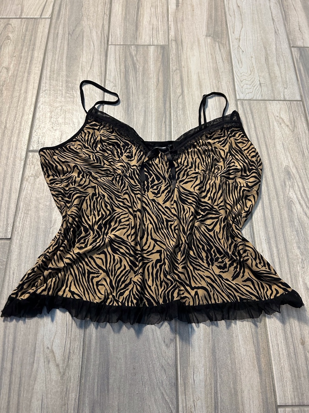 Animal Print Lace Trim Cami Top - Black & Tan XL Sultry Grunge Maximalist